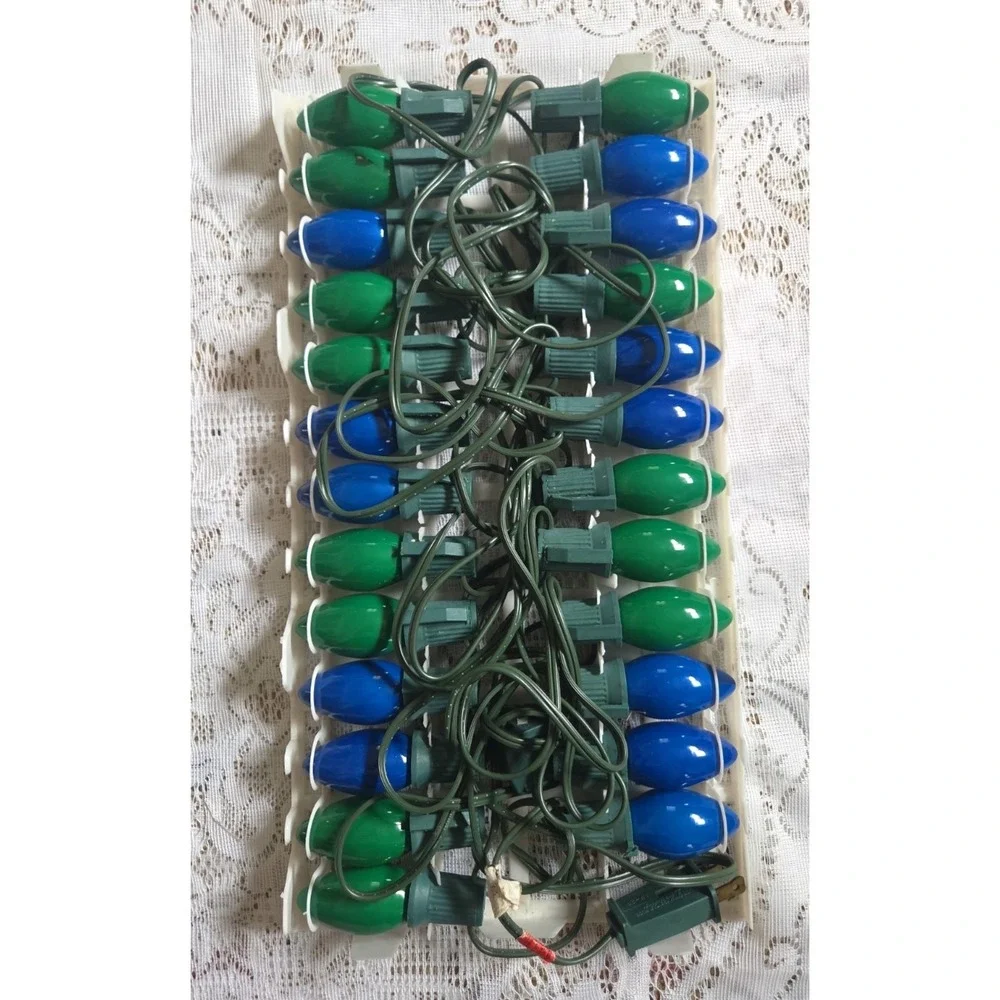 Kodak Color of Christmas 25 Light Outdoor Set C9 Blue & Green Bulbs Vintage 1991